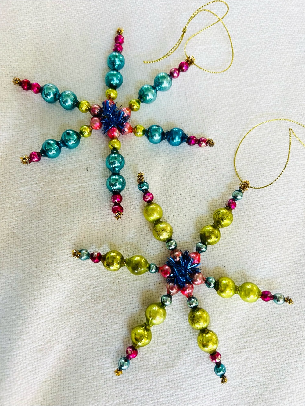 Vintage repurposed mercury, glass bead flowers holiday Christmas ornaments